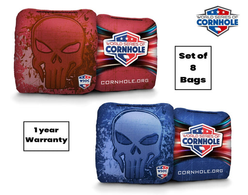 Cornhole Bags 8 Pro Cornhole Bag Set - Punisher Skull Red Blue