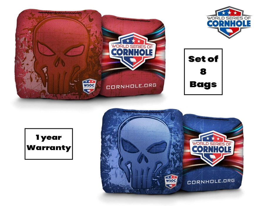 Cornhole Bags 8 Pro Cornhole Bag Set - Punisher Skull Red Blue