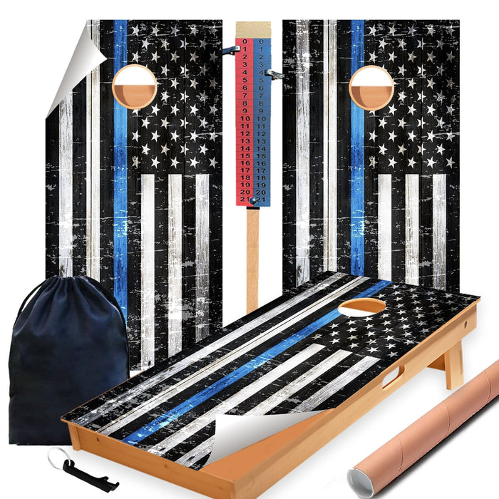 Blue Lines Rustic Cornhole Boards Wraps (Set of 2)