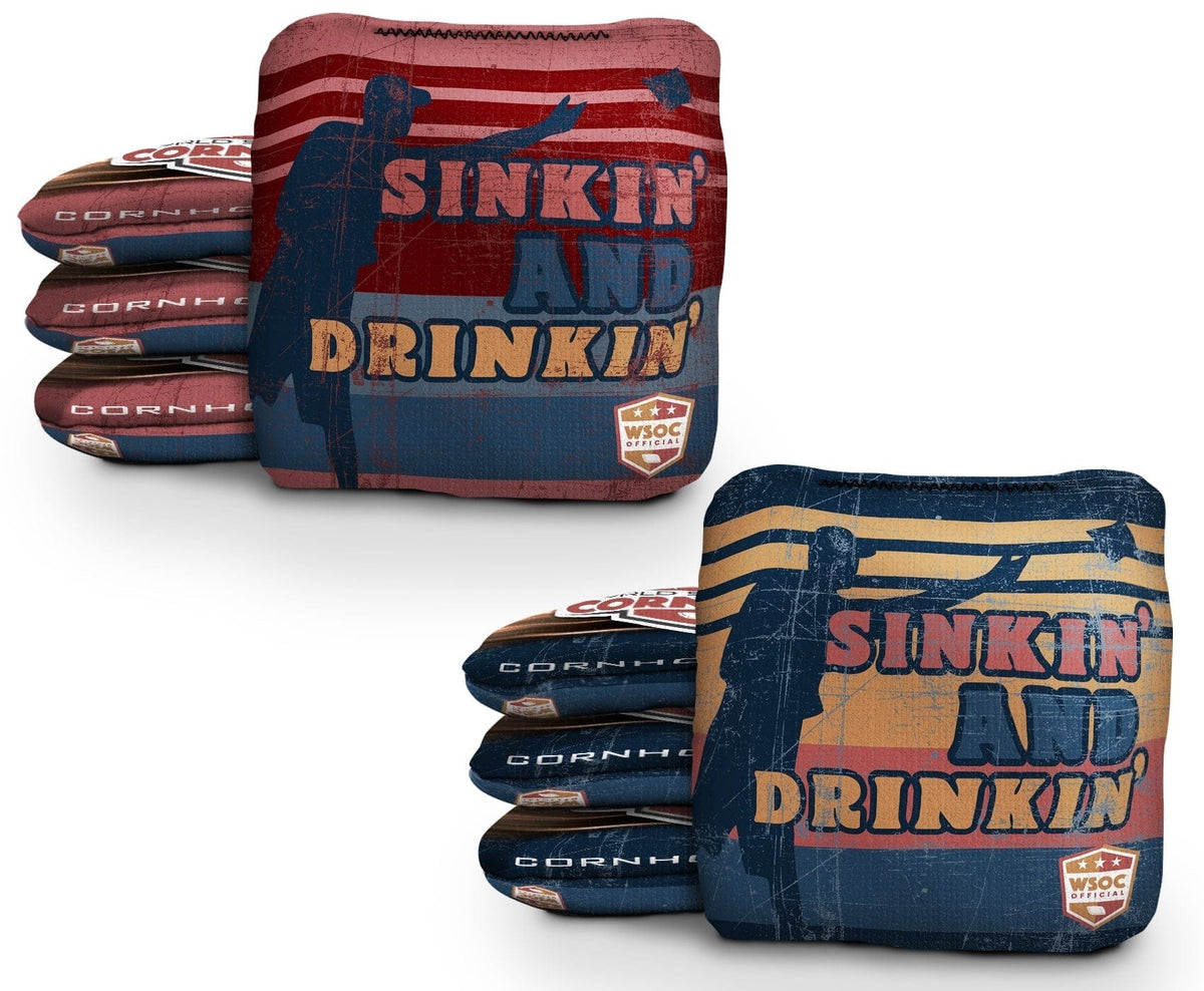 Cornhole Bags 8 Pro Cornhole Bag Set - Sinkin and Drinkin Red & Blue