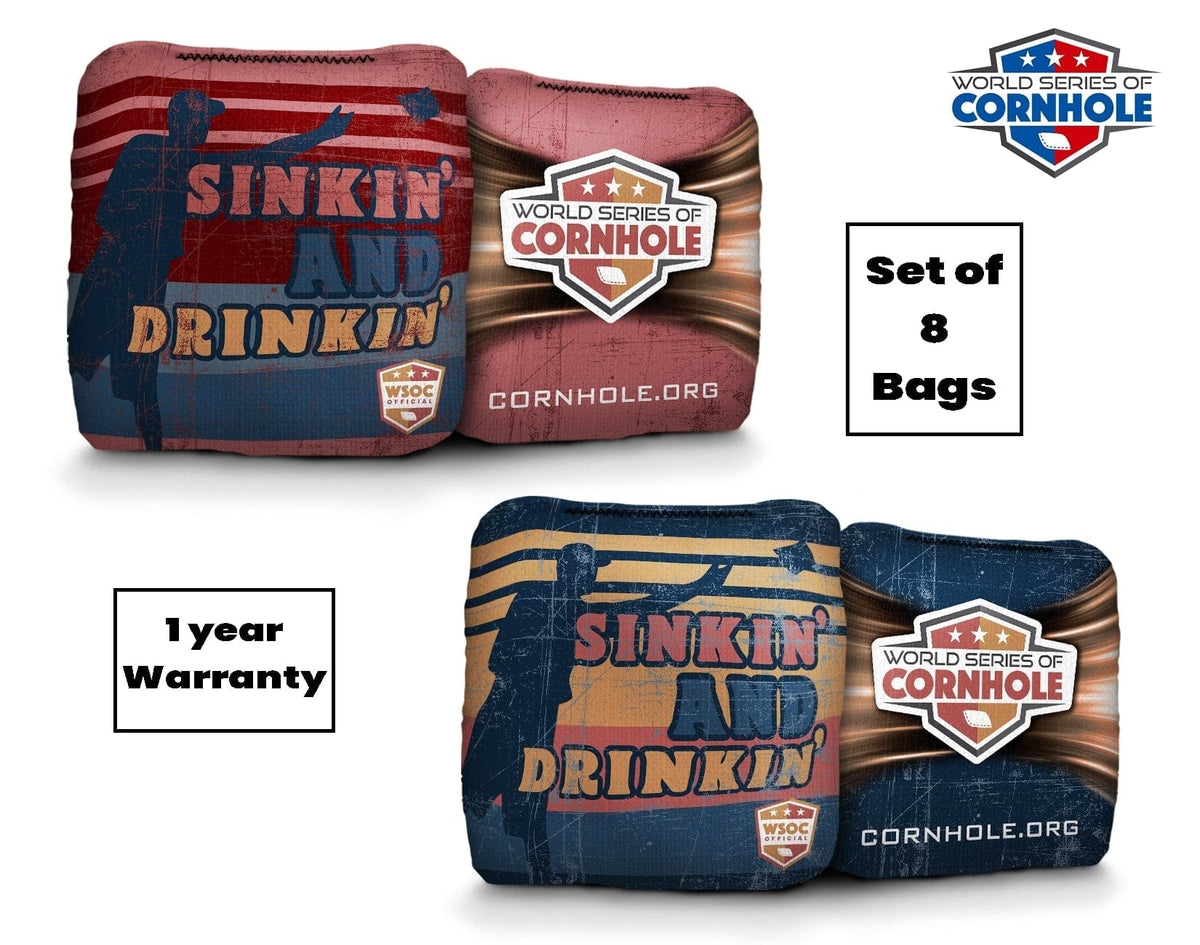 Cornhole Bags 8 Pro Cornhole Bag Set - Sinkin and Drinkin Red & Blue