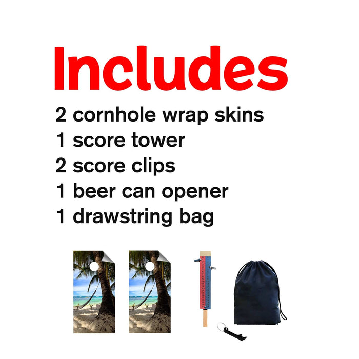 Palm Tree on Beach-1 Cornhole Boards Wraps (Set of 2)
