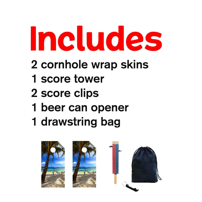 Palm Tree on Beach-2 Cornhole Boards Wraps (Set of 2)