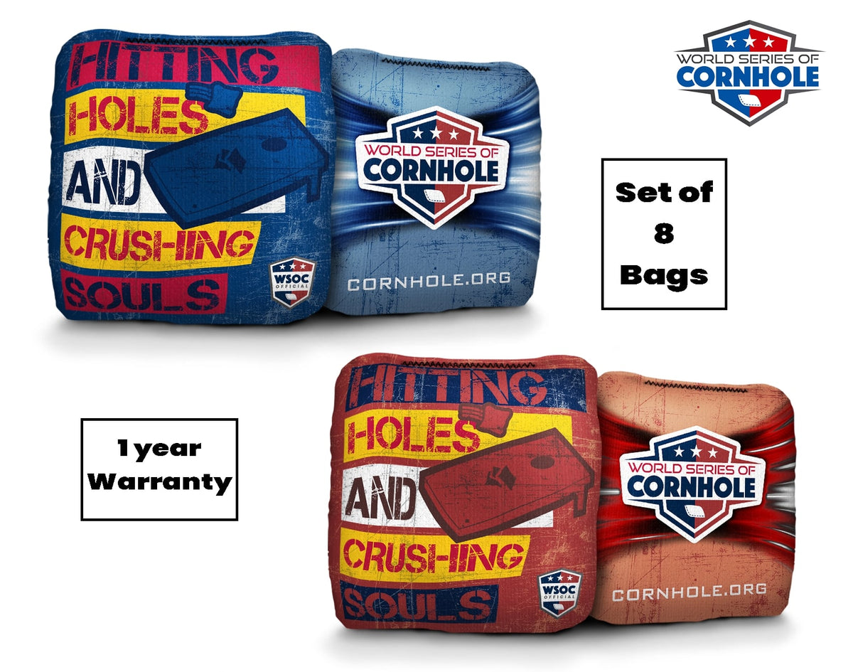 Cornhole Bags 8 Pro Cornhole Bag Set - Hittin Holes & Crushing Souls - Blue & Red
