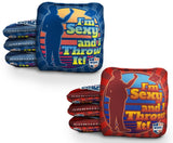 Cornhole Bags 8 Pro Cornhole Bag Set - I'm Sexy & I Throw It - Blue & Red