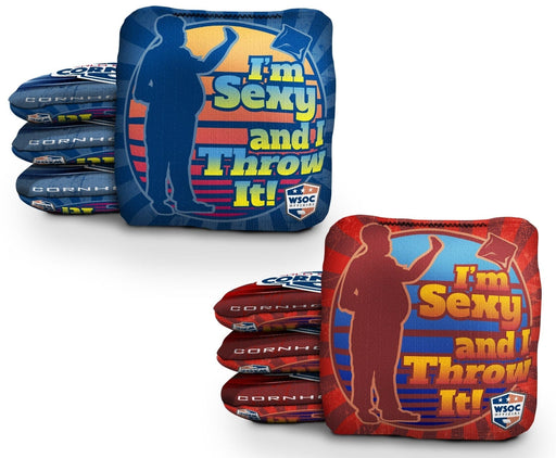 Cornhole Bags 8 Pro Cornhole Bag Set - I'm Sexy & I Throw It - Blue & Red