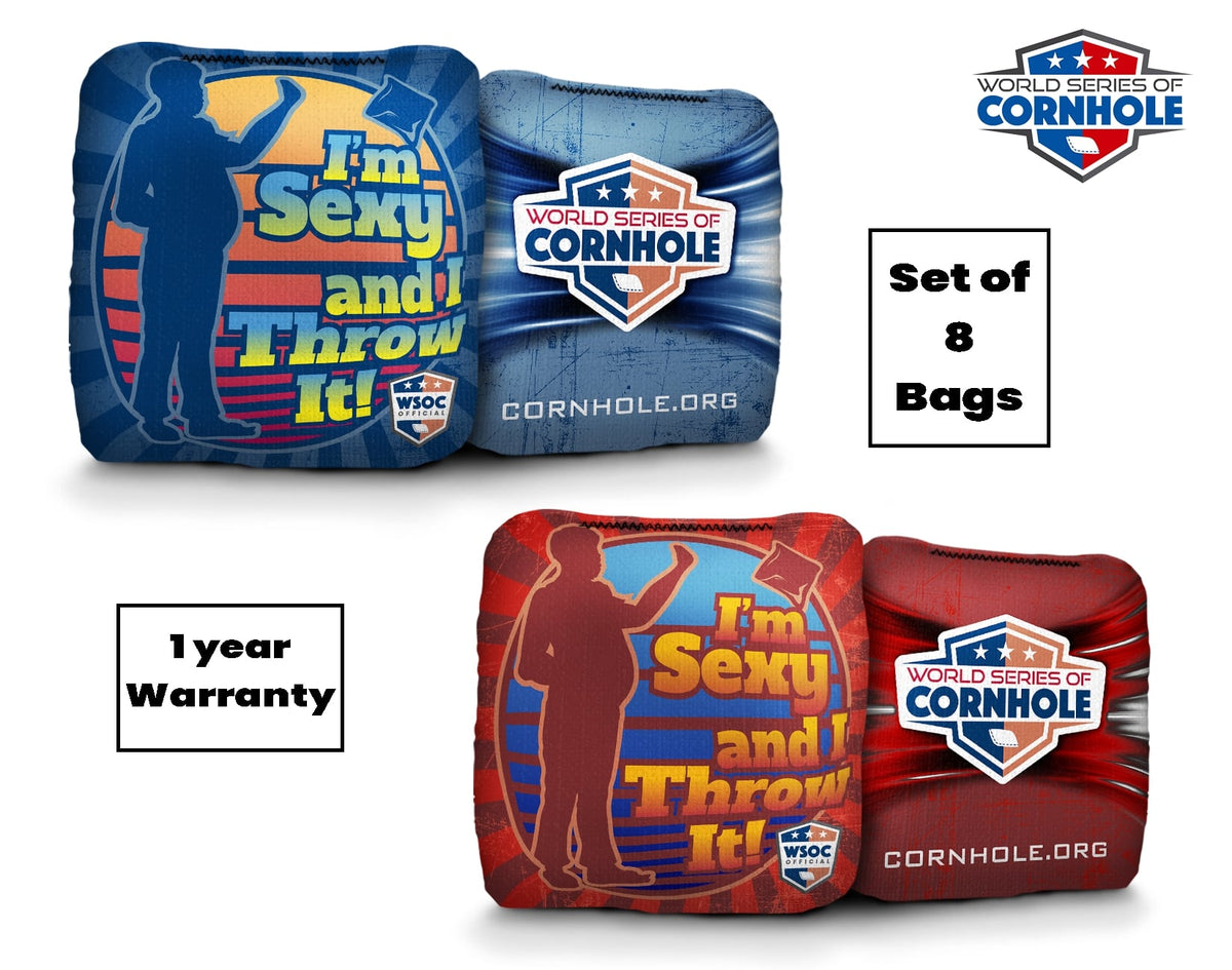 Cornhole Bags 8 Pro Cornhole Bag Set - I'm Sexy & I Throw It - Blue & Red