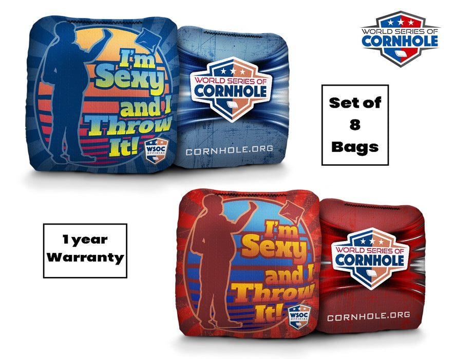 Cornhole Bags 8 Pro Cornhole Bag Set - I'm Sexy & I Throw It - Blue & Red