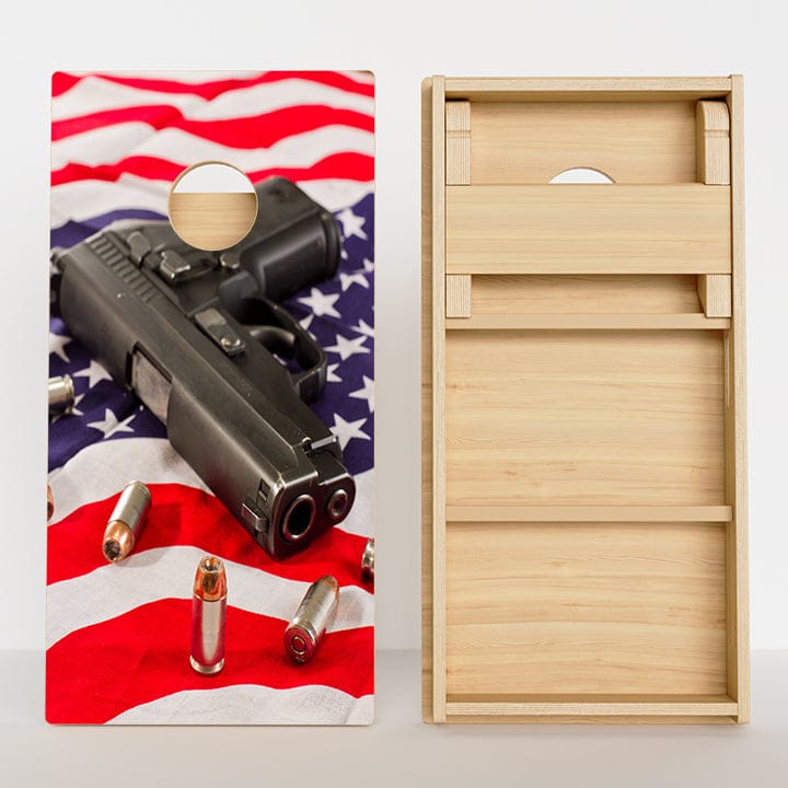 Boards American Flag With Pistol Professional Cornhole Boards