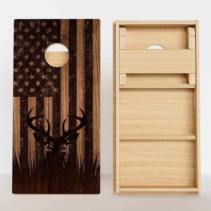 Wood Inspired American Deer Flag Professional Cornhole Boards