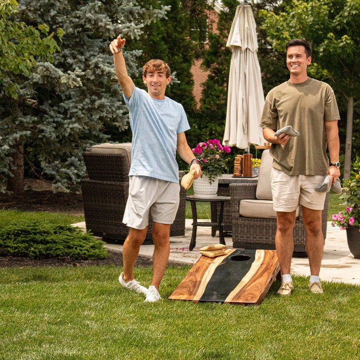 Cornhole Boards 2ft x 4ft Resin & Wood Classic Cornhole Set | Live Edge River Collection