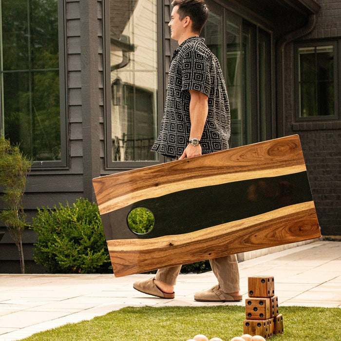 Cornhole Boards 2ft x 4ft Resin & Wood Classic Cornhole Set | Live Edge River Collection
