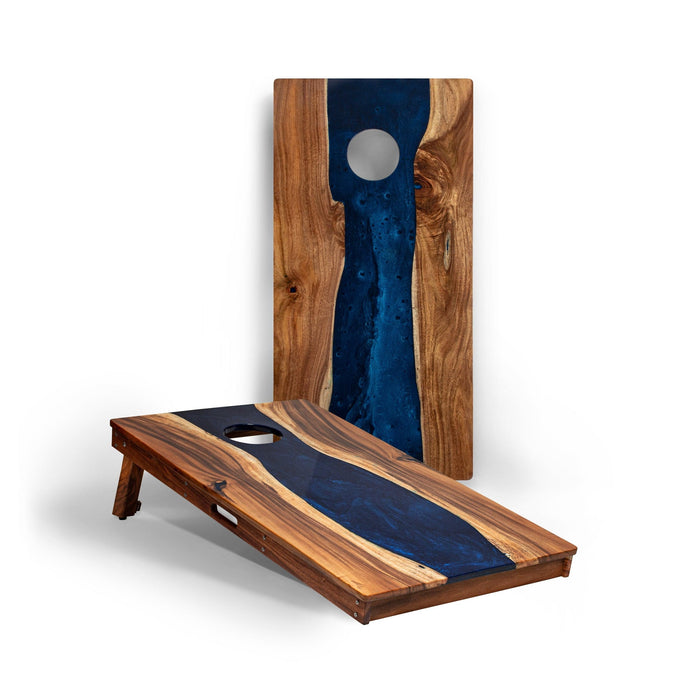 Cornhole Boards Blue Pearl 2ft x 4ft Resin & Wood Classic Cornhole Set | Live Edge River Collection