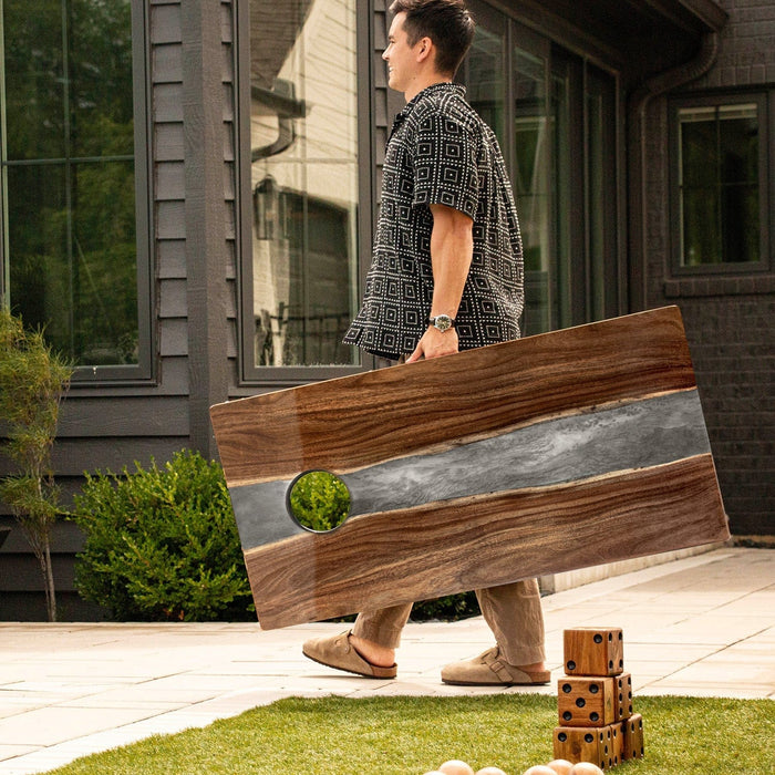 Cornhole Boards 2ft x 4ft Resin & Wood Classic Cornhole Set | Live Edge River Collection