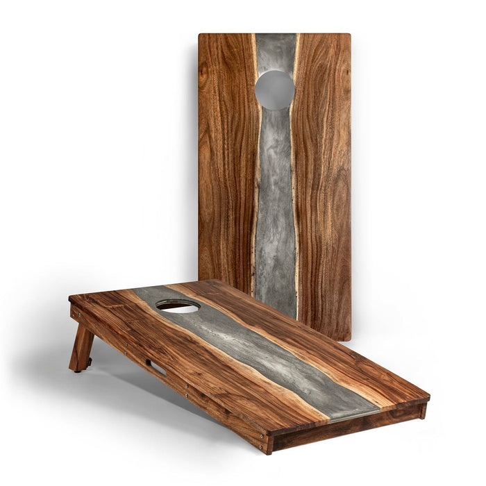Cornhole Boards Gray Stone 2ft x 4ft Resin & Wood Classic Cornhole Set | Live Edge River Collection