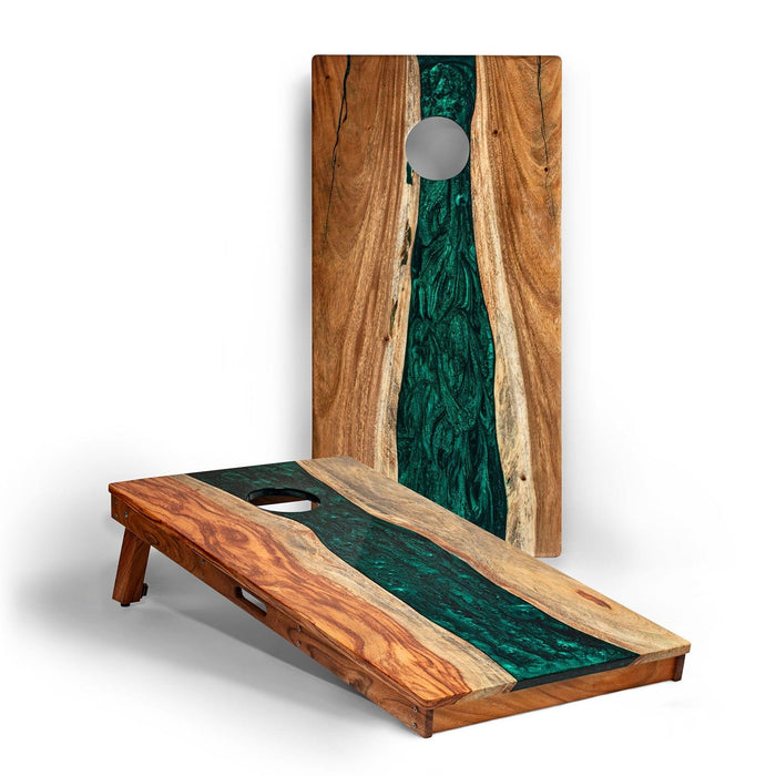 Cornhole Boards Green Pearl 2ft x 4ft Resin & Wood Classic Cornhole Set | Live Edge River Collection