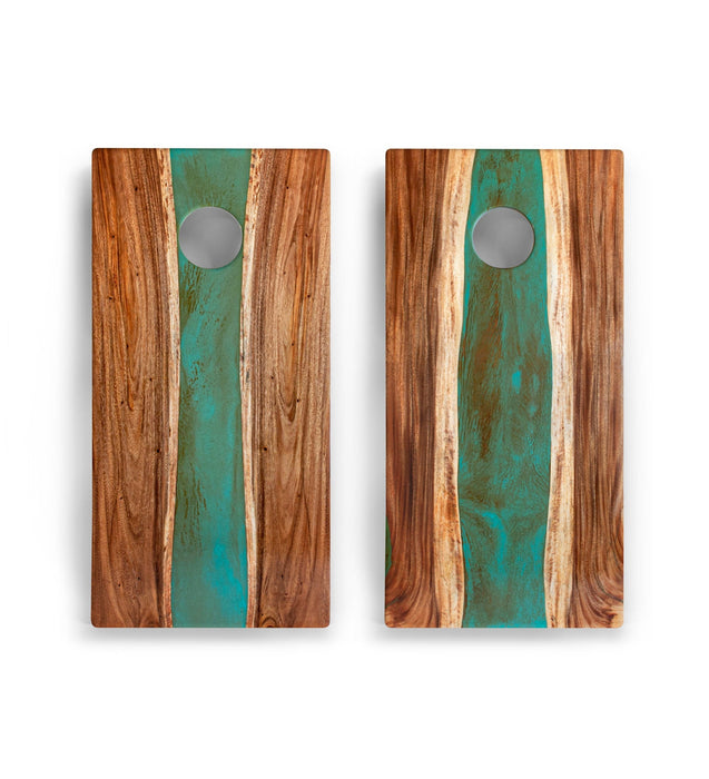 Cornhole Boards 2ft x 4ft Resin & Wood Classic Cornhole Set | Live Edge River Collection