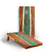 Cornhole Boards Teal and Orange 2ft x 4ft Resin & Wood Classic Cornhole Set | Live Edge River Collection