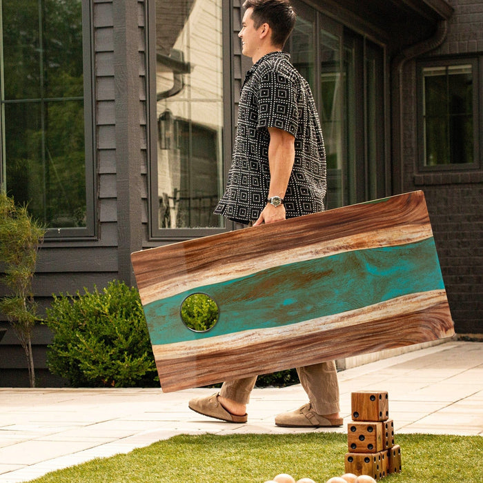 Cornhole Boards 2ft x 4ft Resin & Wood Classic Cornhole Set | Live Edge River Collection