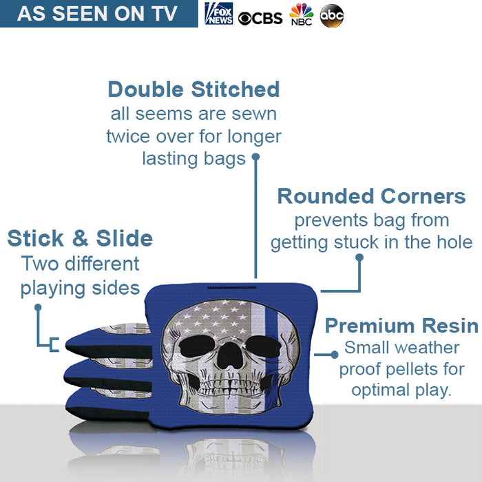 Blue Line Skull Cornhole Bags