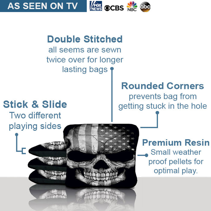 American Flag Punisher Gray Skull Cornhole Bags