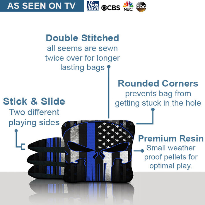 Blue Line Punisher Skull Cornhole Bags