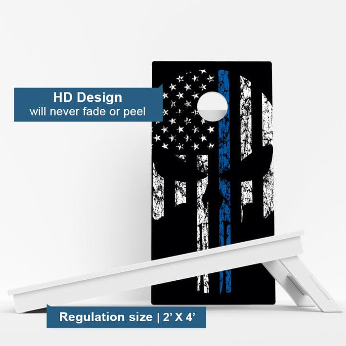 Boards Blue Line Punisher Skull Weather Proof Cornhole Boards