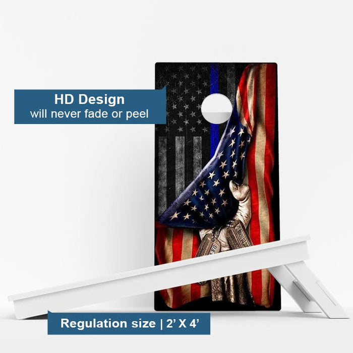 Boards Pulled Blue Line American Flag Weather Proof Cornhole Boards