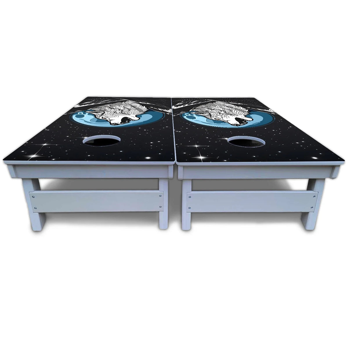 Wolf Howling at Moon Cornhole Boards - All Weather Series