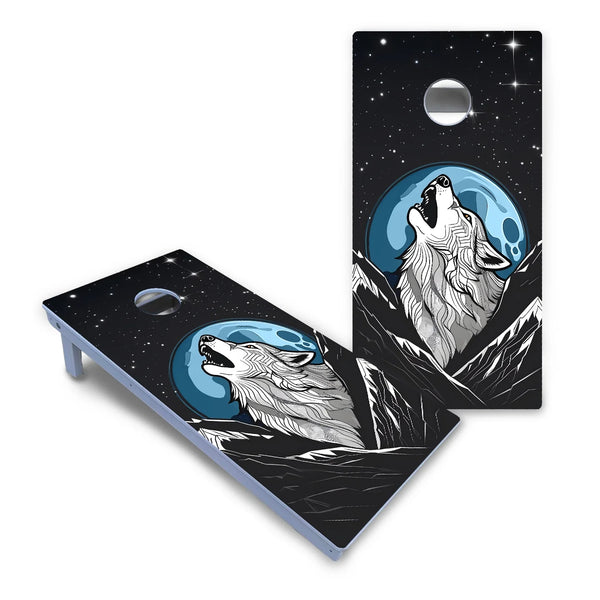 Wolf Howling at Moon Cornhole Boards - All Weather Series