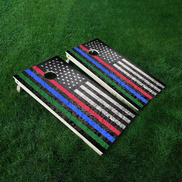 RED Blue Green Line Flag Cornhole Boards Wraps (Set of 2)