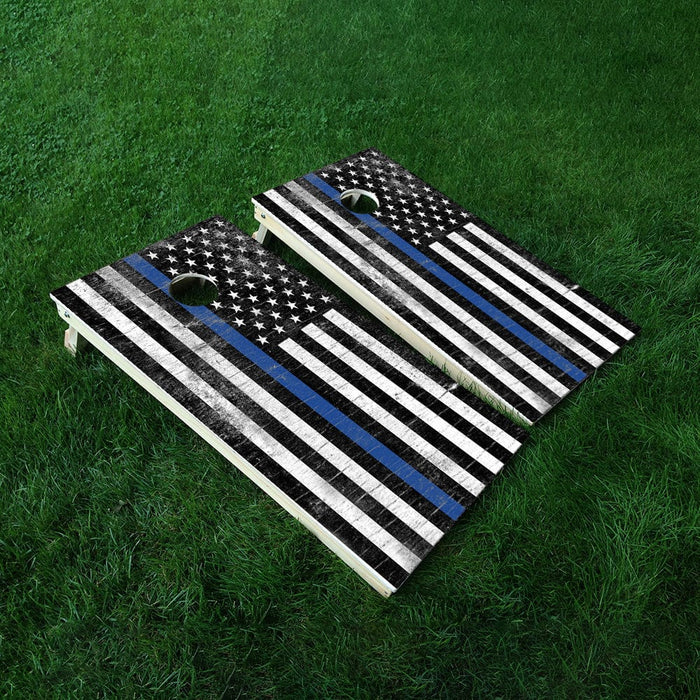 Rustic Blue Line Cornhole Boards Wraps (Set of 2)