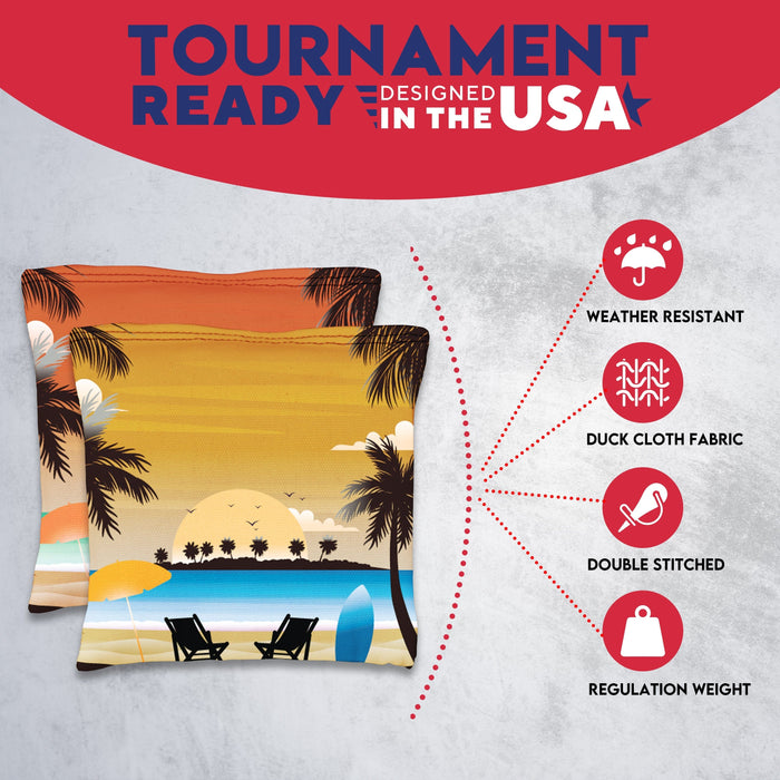 Tropical Red Orange Cornhole Bags