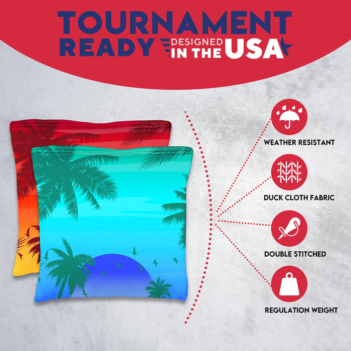 Red Blue Palm Sky Cornhole Bags