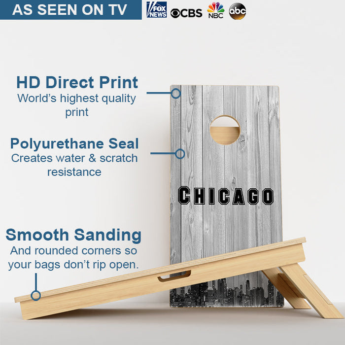 Chicago Black & White City Baseball Professional Cornhole Boards