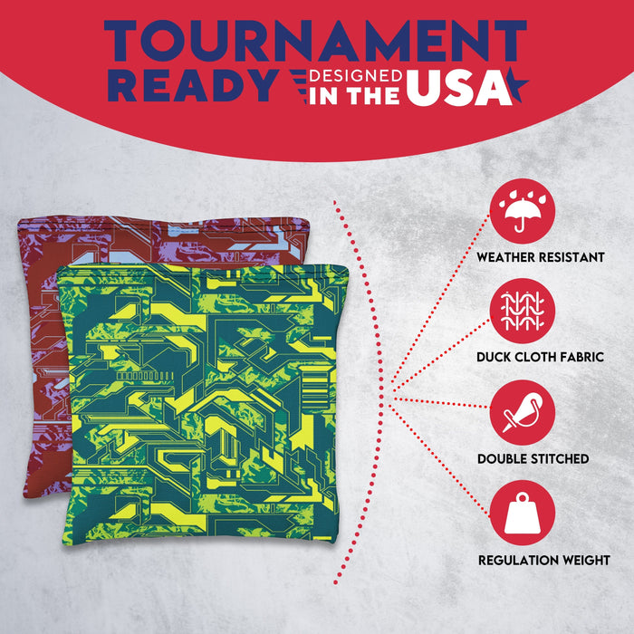 Green Purple Tech Fusion Cornhole Bags