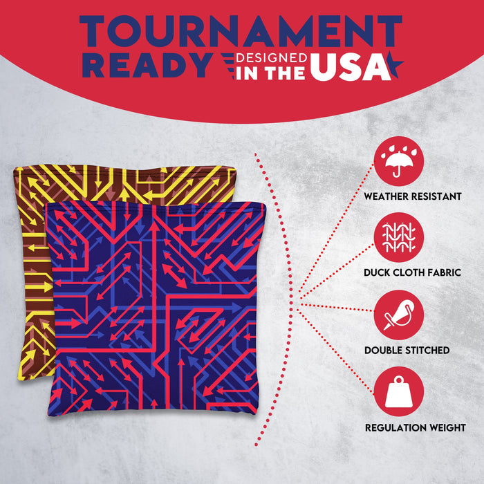 Red Yellow Tech Cornhole Bags