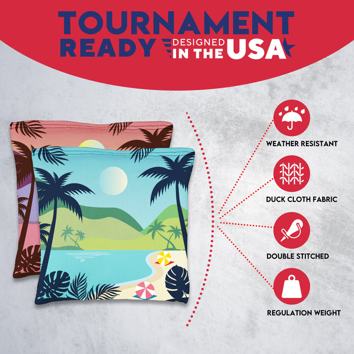 Green Purple Beach Cornhole Bags