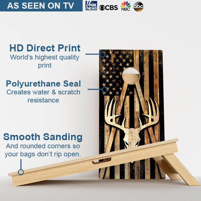 Deer Skull American Flag Professional Cornhole Boards