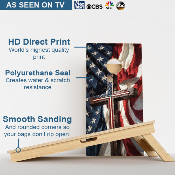 American Flag Cross Professional Cornhole Boards