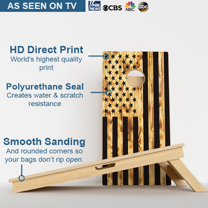 Wood Burnt American Flag Professional Cornhole Boards