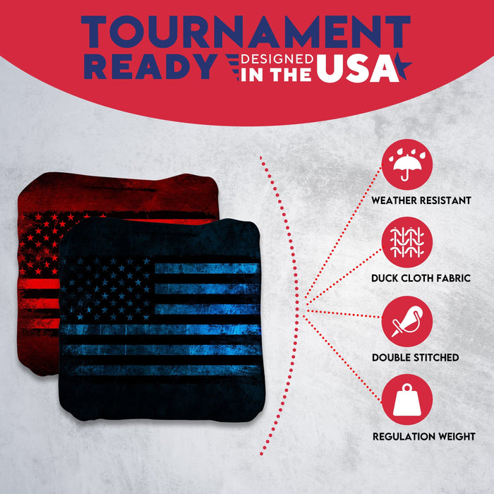 Blue Red Lines Cornhole Bags - Set of 8
