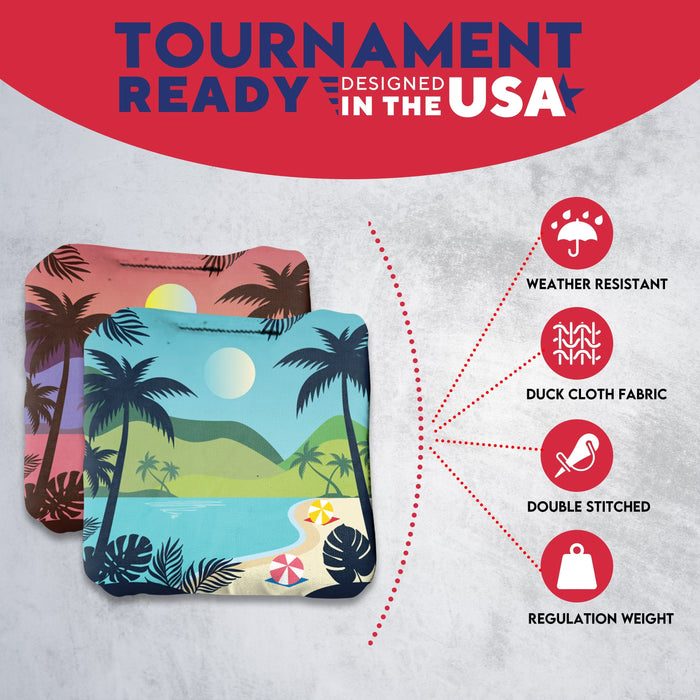 Tournament Green Purple Beach Cornhole Bags - Set of 8