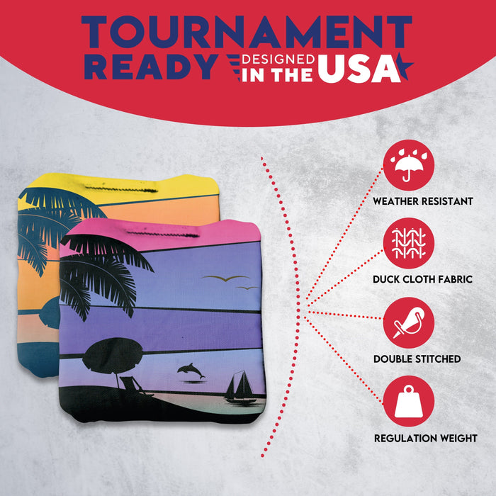 Tournament Orange Purple Dolphin Beach Cornhole Bags - Set of 8