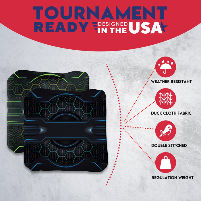 Tournament Blue Green Tech Cornhole Bags - Set of 8