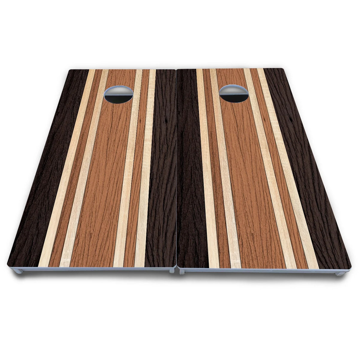 Brown Two Tone Stripes Cornhole Boards - All Weather Series