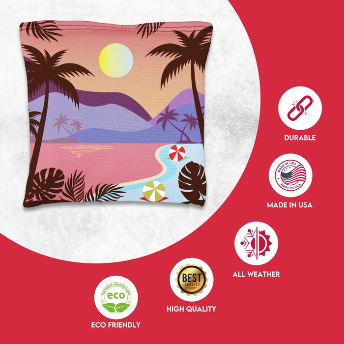 Green Purple Beach Cornhole Bags
