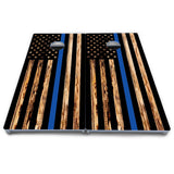 Blue & Red Line Burnt Flag Cornhole Boards - All Weather Series