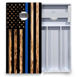 Blue & Red Line Burnt Flag Cornhole Boards - All Weather Series