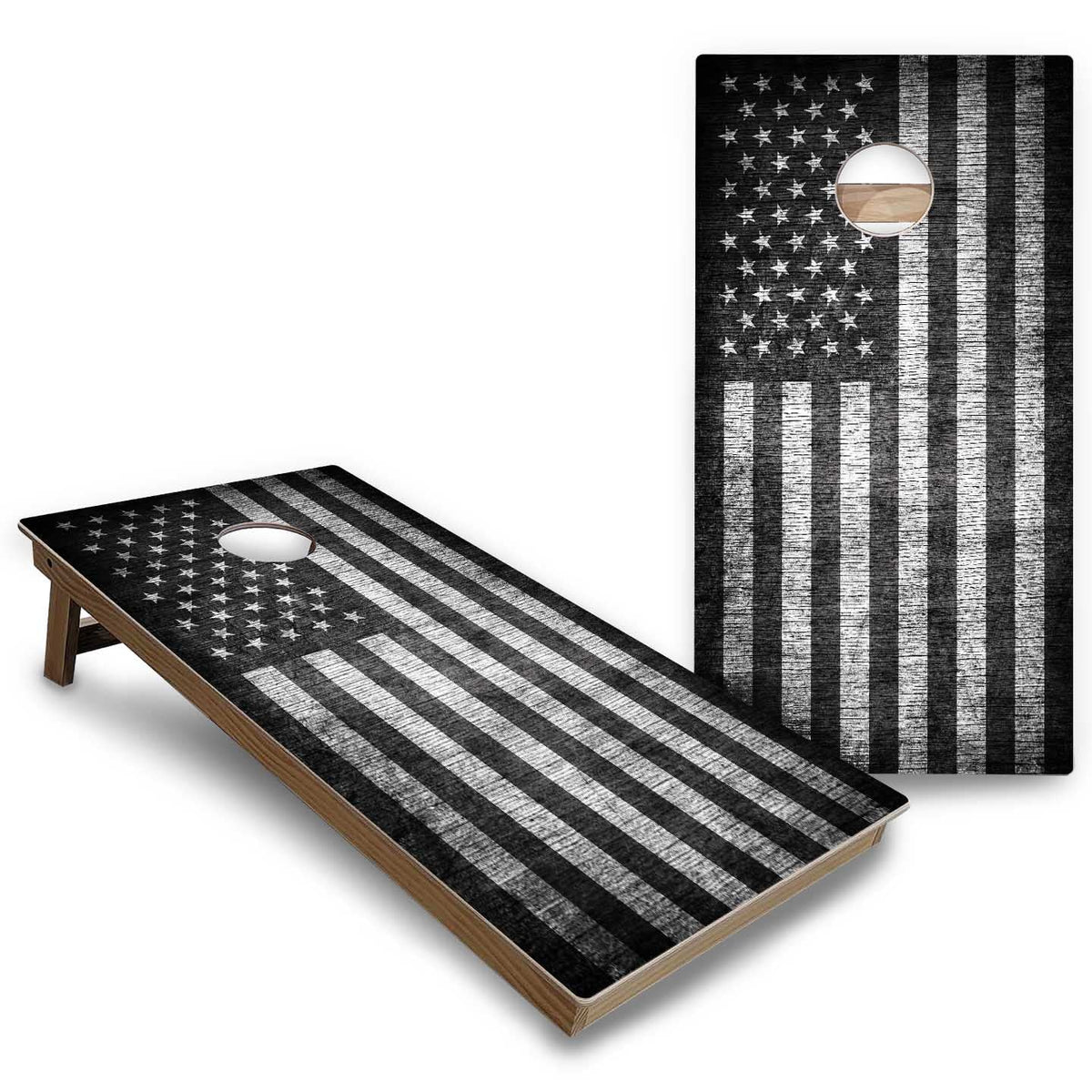 B&W Flag Cornhole Boards - Backyard Series